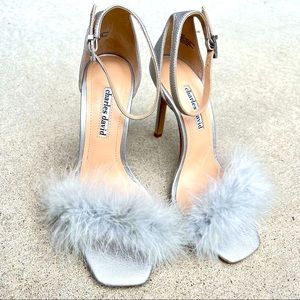 Charles David metallic ankle strap feather heels